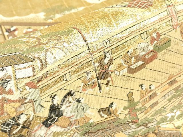 平和屋着物▼六通柄袋帯　洛中洛外之図　乱舞　偶成庵　紹巴　金糸　正絹　逸品　DABH6029az