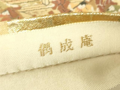 平和屋着物▼六通柄袋帯　洛中洛外之図　乱舞　偶成庵　紹巴　金糸　正絹　逸品　DABH6029az