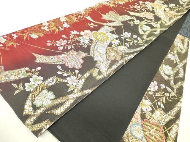 平和屋着物▼六通柄袋帯　短冊舞桜文　金糸　正絹　逸品　DABH6032az