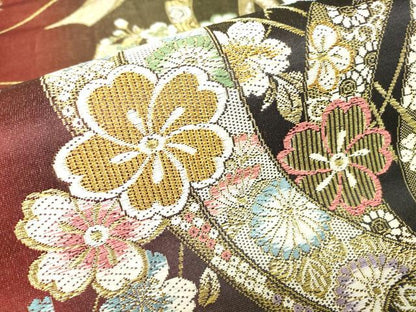 平和屋着物▼六通柄袋帯　短冊舞桜文　金糸　正絹　逸品　DABH6032az