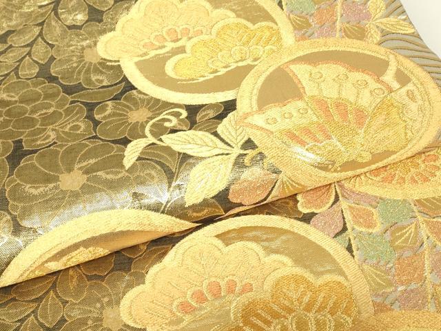 平和屋着物▼佐賀錦　両面　六通柄袋帯　花蝶丸文　金糸　正絹　逸品　DABH6037az