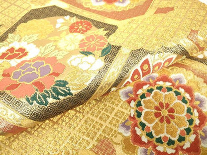 平和屋着物▼佐賀錦　六通柄袋帯　正倉院蜀江花蝶文　金糸　正絹　逸品　DABH6051az