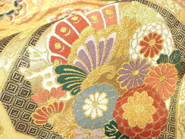平和屋着物▼佐賀錦　六通柄袋帯　正倉院蜀江花蝶文　金糸　正絹　逸品　DABH6051az