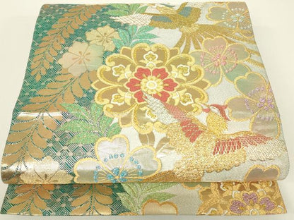 平和屋着物▼佐賀錦　両面　六通柄袋帯　鳳凰花文　金糸　正絹　逸品　DABH6052az
