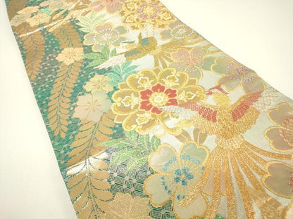 平和屋着物▼佐賀錦　両面　六通柄袋帯　鳳凰花文　金糸　正絹　逸品　DABH6052az