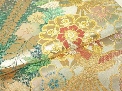 平和屋着物▼佐賀錦　両面　六通柄袋帯　鳳凰花文　金糸　正絹　逸品　DABH6052az