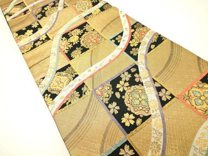 平和屋着物▼六通柄袋帯　夢紀行　金糸　正絹　逸品　DABH6054az