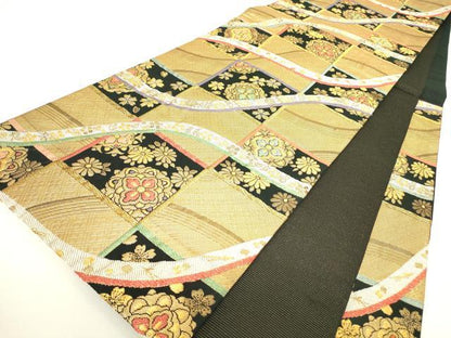 平和屋着物▼六通柄袋帯　夢紀行　金糸　正絹　逸品　DABH6054az
