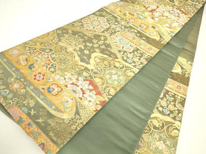 平和屋着物▼六通柄袋帯　吉祥宝物錦　金糸　正絹　逸品　DABH6056az