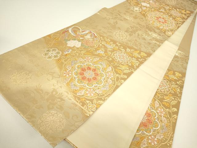 平和屋着物▼六通柄袋帯　正倉院鳳凰花文　全通箔　金糸　正絹　逸品　DABH6064az
