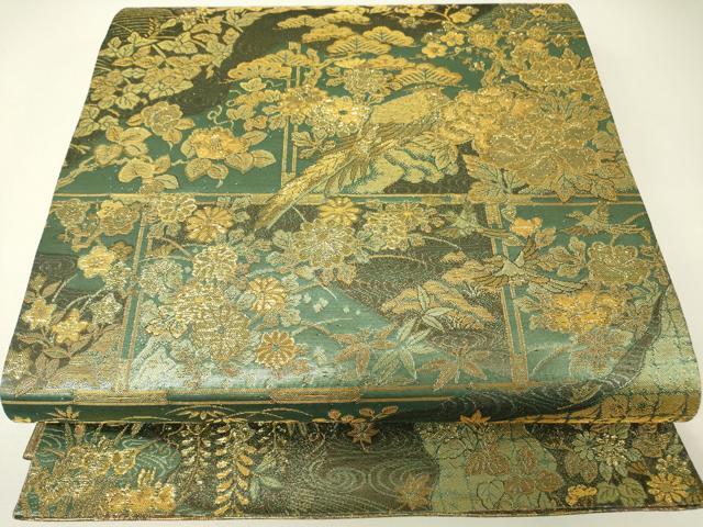 平和屋着物▼両面　六通柄袋帯　花鳥丸文　金糸　正絹　逸品　DABH6066az