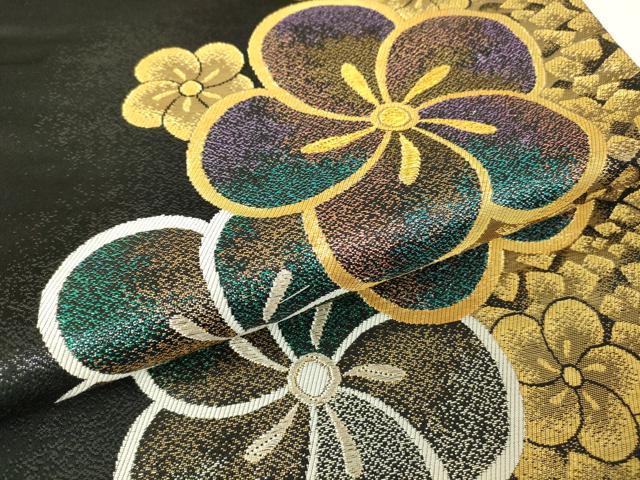 平和屋着物▼六通柄袋帯　舞花箔散らし　黒地　金銀糸　正絹　逸品　DABH6080az