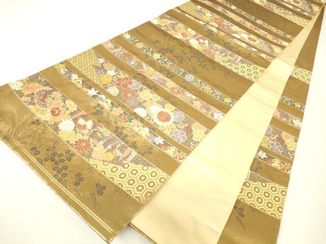 平和屋着物▼六通柄袋帯　横段吉祥花文　金糸　正絹　逸品　DABH6084az