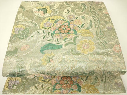 平和屋着物▼六通柄袋帯　更紗花文　金糸　正絹　逸品　DABH6089az