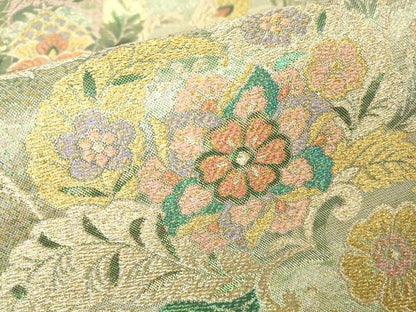 平和屋着物▼六通柄袋帯　更紗花文　金糸　正絹　逸品　DABH6089az
