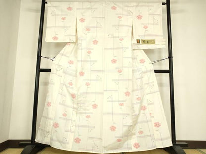 平和屋着物▽上質な紬　単衣　倭紬　手織　草花文　証紙付き　正絹　逸品　未使用　DABH6095az