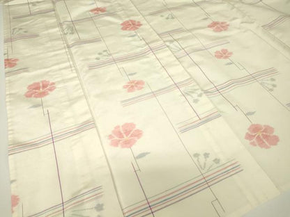 平和屋着物▽上質な紬　単衣　倭紬　手織　草花文　証紙付き　正絹　逸品　未使用　DABH6095az