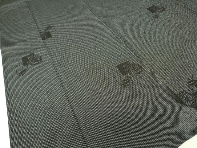 平和屋着物▽本塩沢　単衣　糸車文　正絹　逸品　DABH6096az