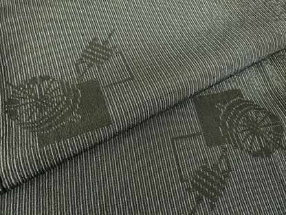 平和屋着物▽本塩沢　単衣　糸車文　正絹　逸品　DABH6096az