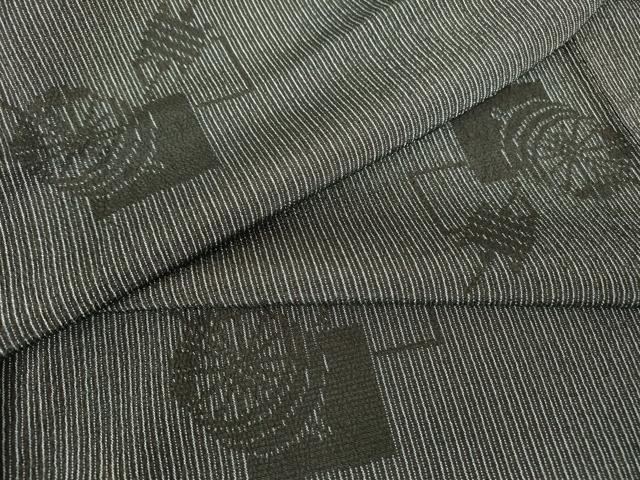 平和屋着物▽本塩沢　単衣　糸車文　正絹　逸品　DABH6096az