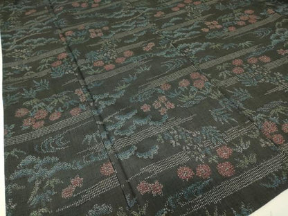 平和屋着物▽上質な紬　単衣　流水花文　正絹　逸品　DABH6097az