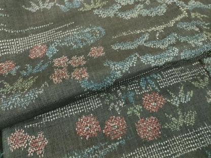 平和屋着物▽上質な紬　単衣　流水花文　正絹　逸品　DABH6097az