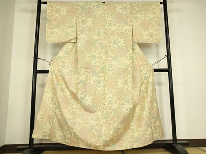平和屋着物▽本場大島紬　単衣　草花文　正絹　逸品　DABH6098az