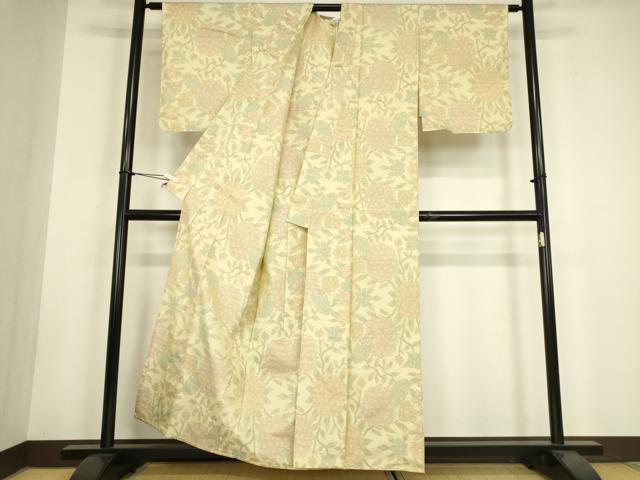 平和屋着物▽本場大島紬　単衣　草花文　正絹　逸品　DABH6098az