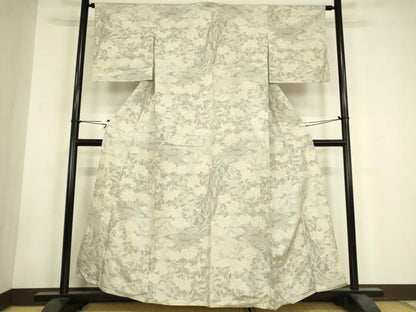 平和屋着物▽上質な紬　単衣　牡丹文　正絹　逸品　DABH6099az