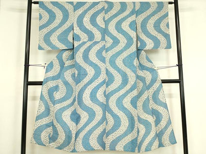 平和屋着物▽上質な小紋　単衣　紬地　流水花文　正絹　逸品　DABH6100az