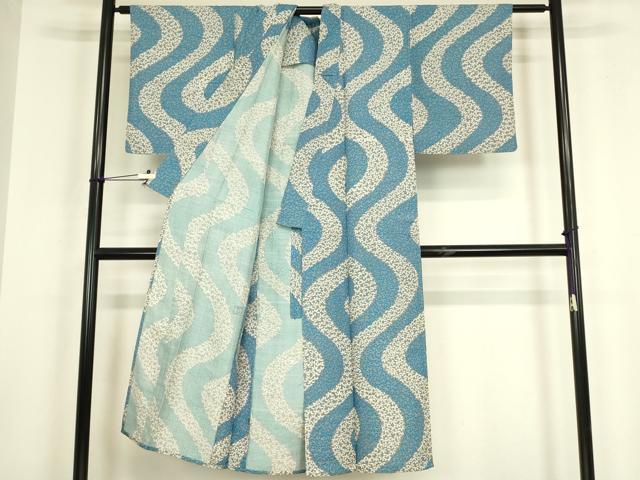 平和屋着物▽上質な小紋　単衣　紬地　流水花文　正絹　逸品　DABH6100az