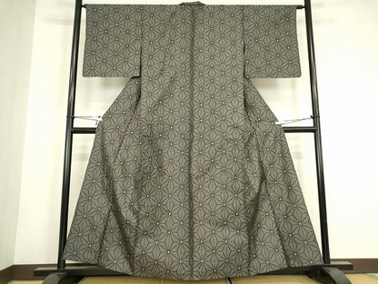平和屋着物▽上質な紬 　単衣　麻の葉文 　正絹　逸品　未使用　DABH6101az