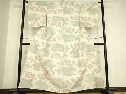 平和屋着物▽上質な紬　単衣　籬花文　正絹　逸品　DABH6102az