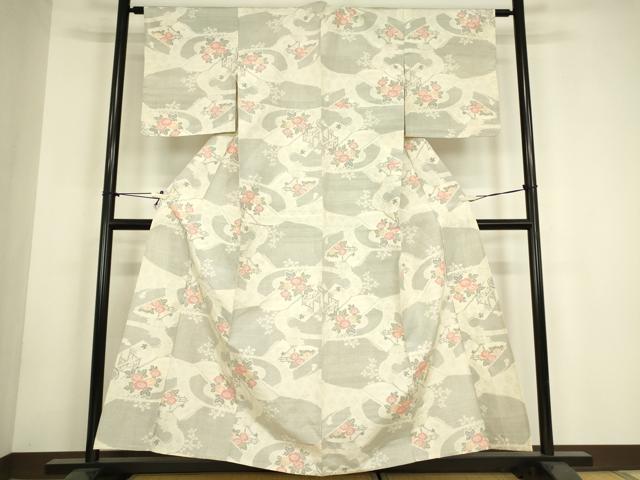 平和屋着物▽上質な紬　単衣　籬花文　正絹　逸品　DABH6102az