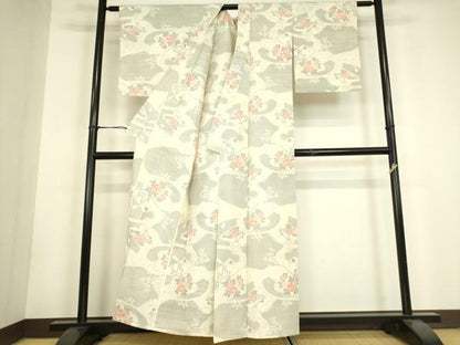 平和屋着物▽上質な紬　単衣　籬花文　正絹　逸品　DABH6102az