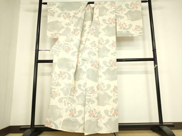 平和屋着物▽上質な紬　単衣　籬花文　正絹　逸品　DABH6102az