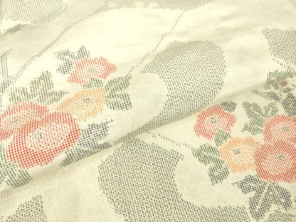 平和屋着物▽上質な紬　単衣　籬花文　正絹　逸品　DABH6102az
