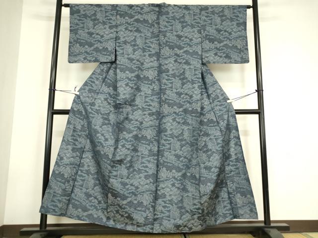 平和屋着物▽本場大島紬　単衣　流水松文　正絹　逸品　DABH6103az