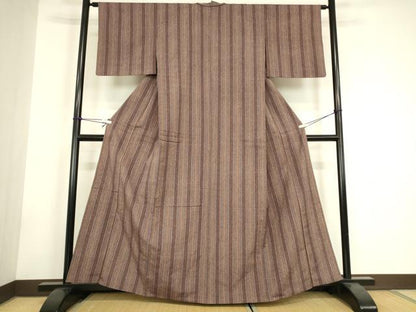 平和屋着物▽上質な紬　単衣　縞　正絹　逸品　DABH6104az