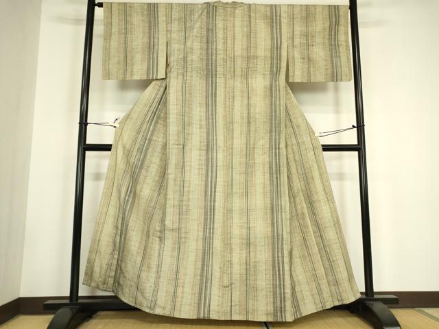 平和屋着物▽上質な紬　単衣　縞　正絹　逸品　DABH6105az