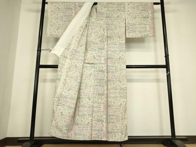 平和屋着物▽本場大島紬　白大島　単衣　7マルキ　更紗文様　正絹　逸品　DABH6106az