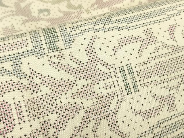 平和屋着物▽本場大島紬　白大島　単衣　7マルキ　更紗文様　正絹　逸品　DABH6106az