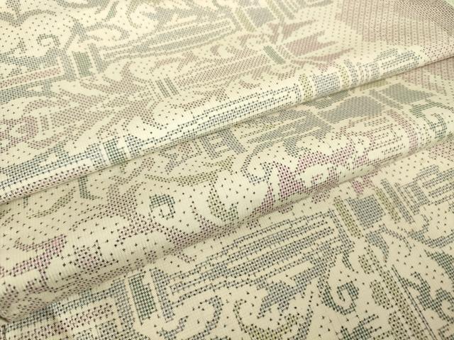 平和屋着物▽本場大島紬　白大島　単衣　7マルキ　更紗文様　正絹　逸品　DABH6106az