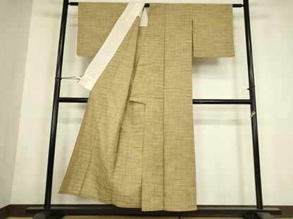 平和屋着物▽上質な紬　単衣　花織　格子　正絹　逸品　DABH6110az