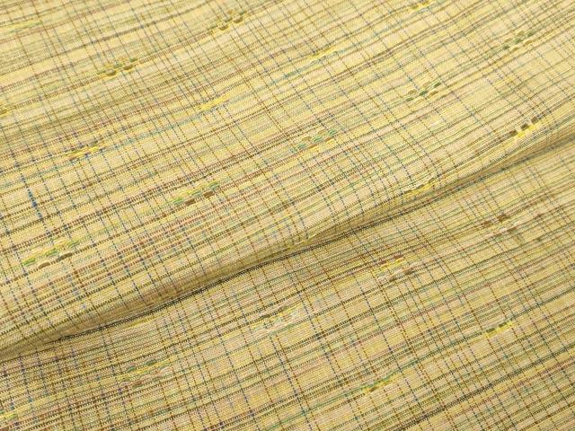 平和屋着物▽上質な紬　単衣　花織　格子　正絹　逸品　DABH6110az