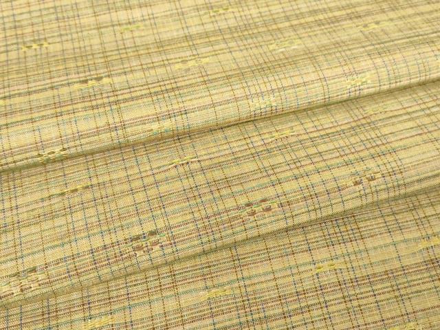 平和屋着物▽上質な紬　単衣　花織　格子　正絹　逸品　DABH6110az