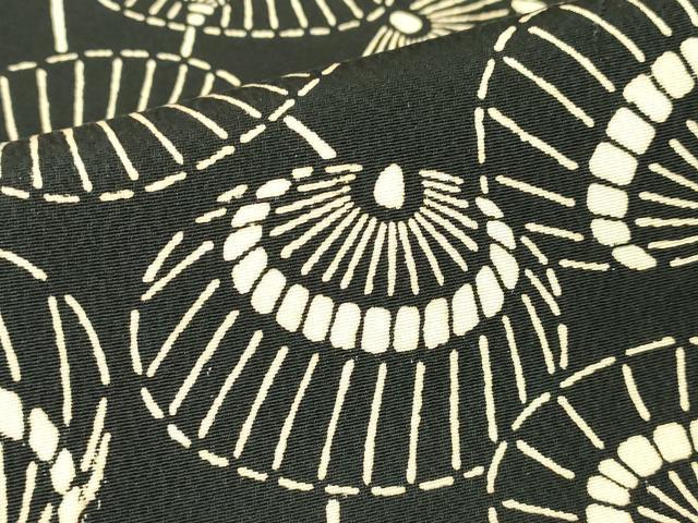 平和屋着物▽上質な小紋　単衣　型染　番傘　黒地　正絹　逸品　DABH6111az