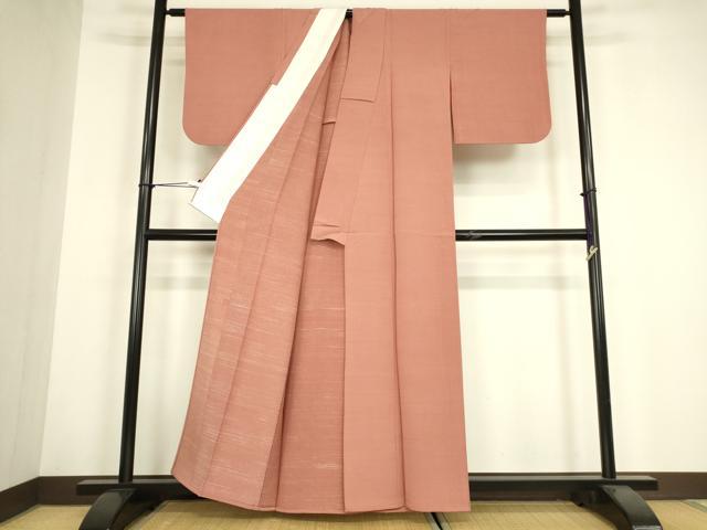 平和屋着物▽上質な色無地　単衣　作家物　洗朱色　正絹　逸品　DABH6112az
