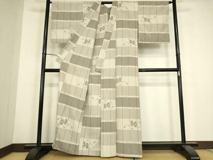 平和屋着物▽上質な紬　単衣　鼓文　正絹　逸品　DABH6113az