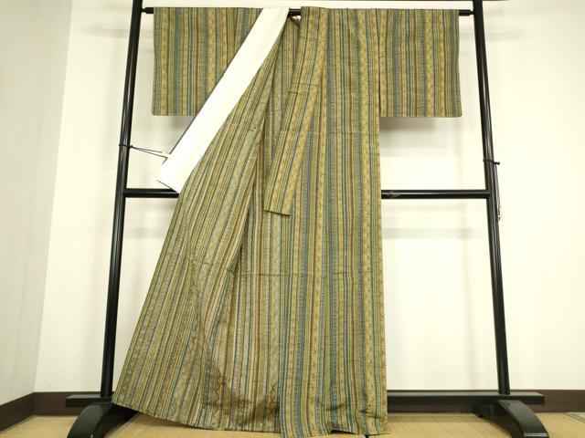 平和屋着物▽上質な紬　単衣　花間道　正絹　逸品　DABH6117az